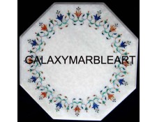 marble inlay coffee table top having semi-precious stones inlay work with border design  WP-1501